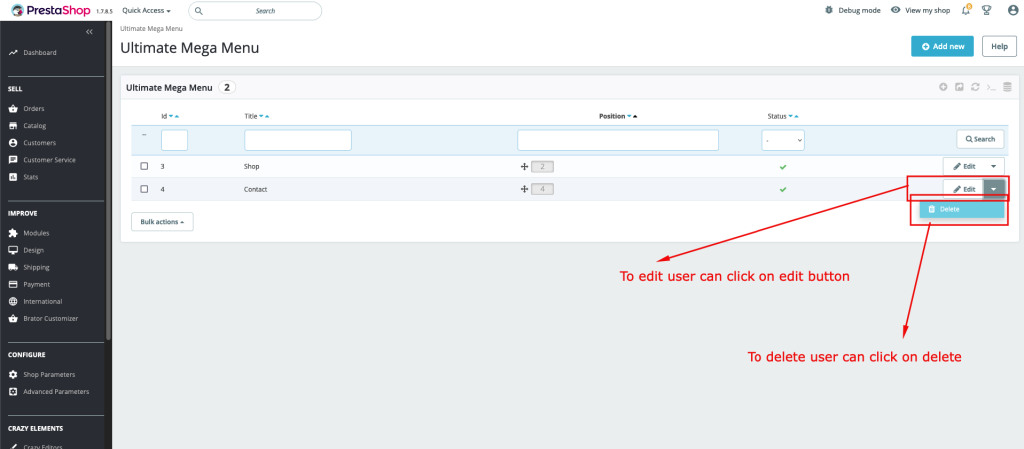 How To Edit And Delete Menu Item Classydevs