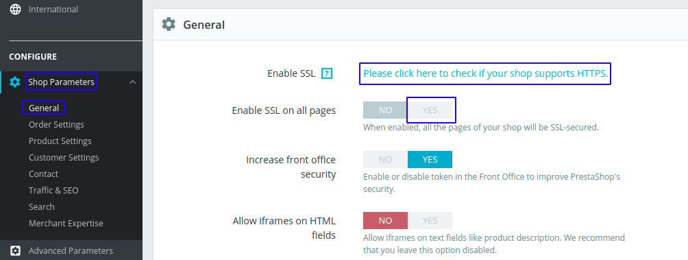 SSL on Prestashop