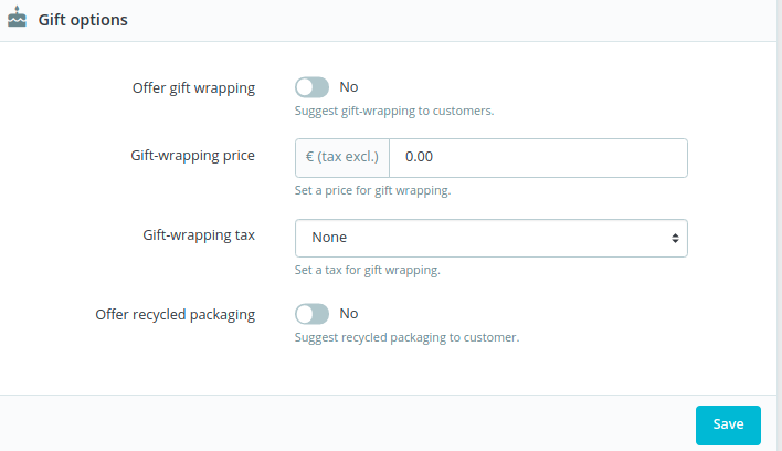 prestashop gift settings