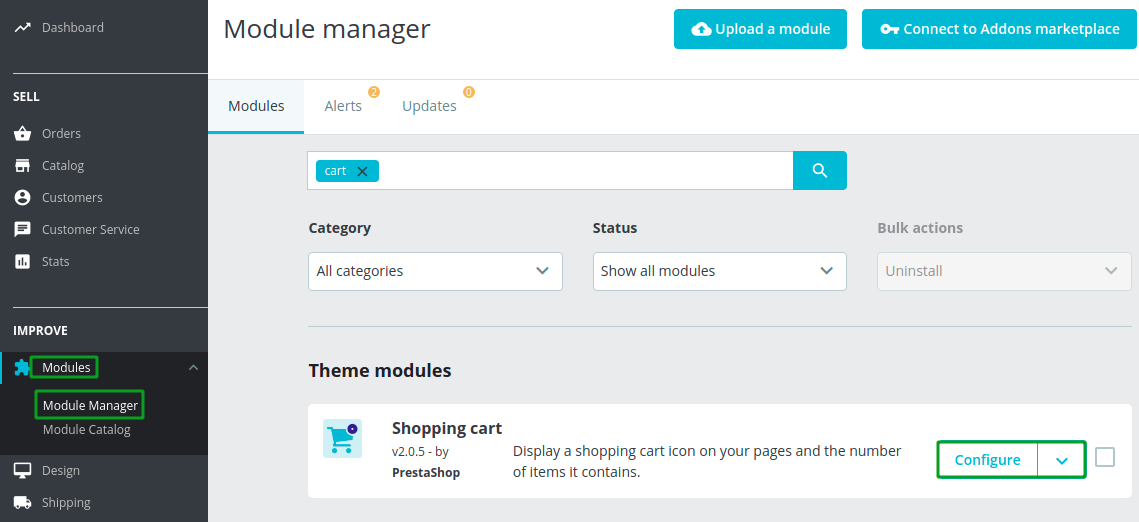 prestashop shopping cart module