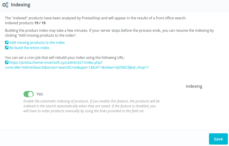 prestashop indexing